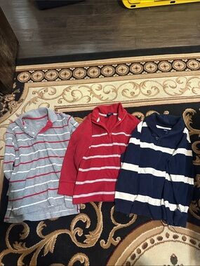 Size 6/7 GAP Kids Long Sleeve Polo Trio - Gray, Red & Navy Stripes